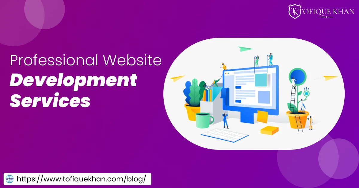 Elevate Your Online Presence with Professional Website Development Services Dark Voilet garphic image background with website development services